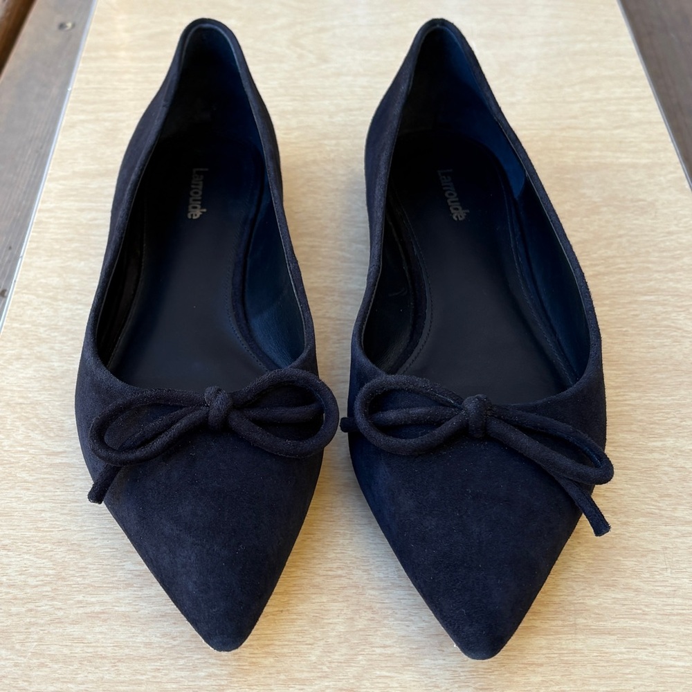 Larroude Lee Black Suede Leather Point Toe Ballerina Flats In Sz 9 - Picture 9 of 11